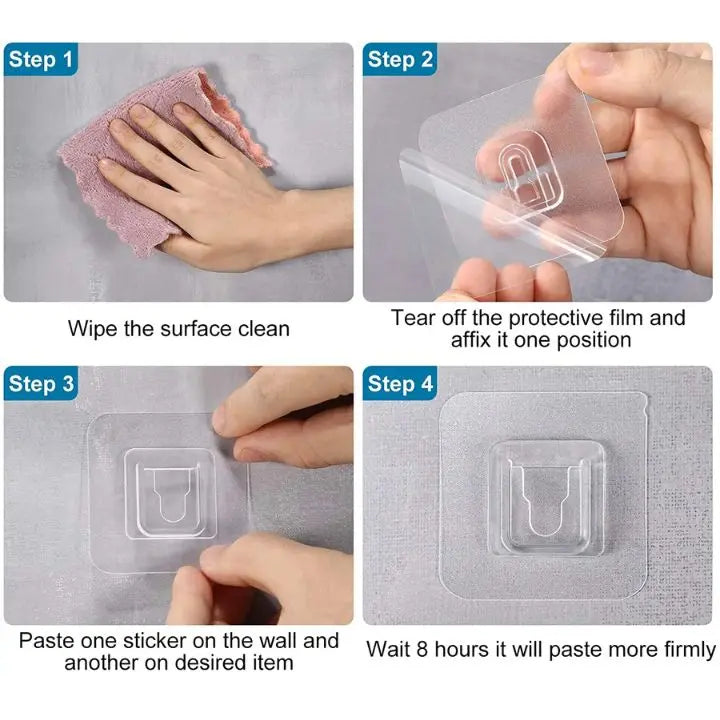 10 Pair Transparent Wall Hooks – Strongly Adhesive & Versatile