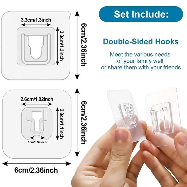 10 Pair Transparent Wall Hooks – Strongly Adhesive & Versatile