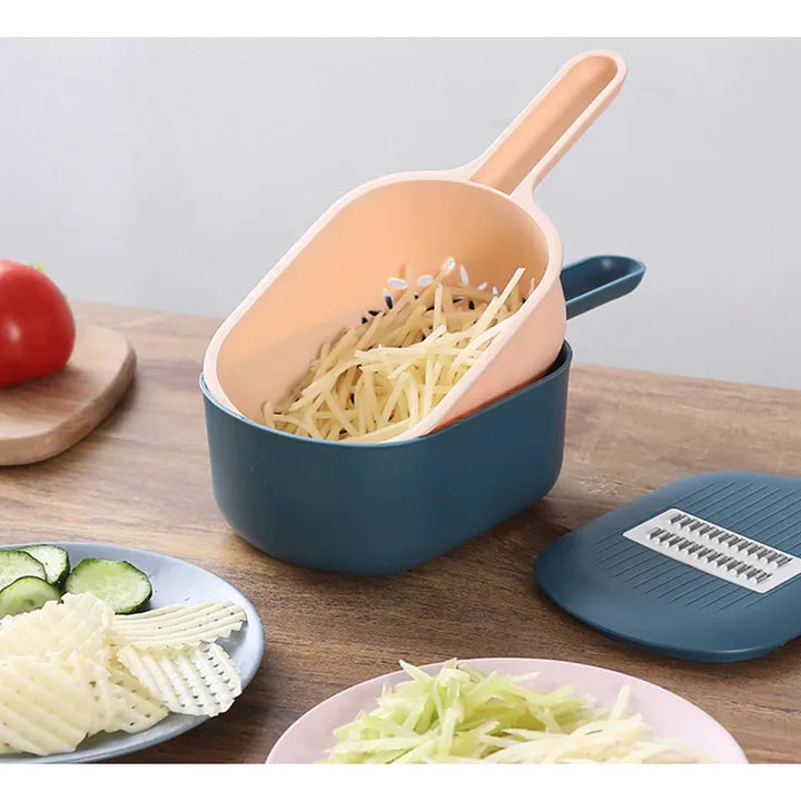 Multifunctional Vegetable Slicer With Catchment Container – Practical Kitchen Helper For Easy Cutting, Grating & Slicing