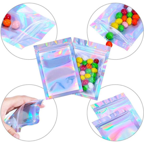 100-Pack: Resealable holographic foil bags