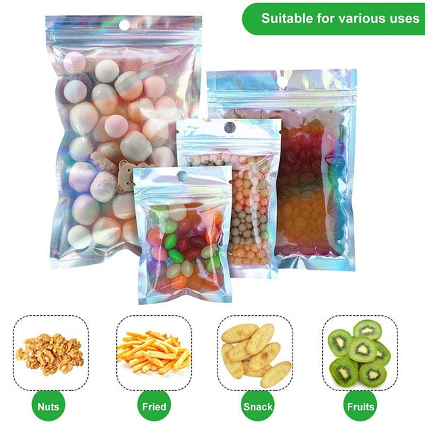 100-Pack: Resealable holographic foil bags