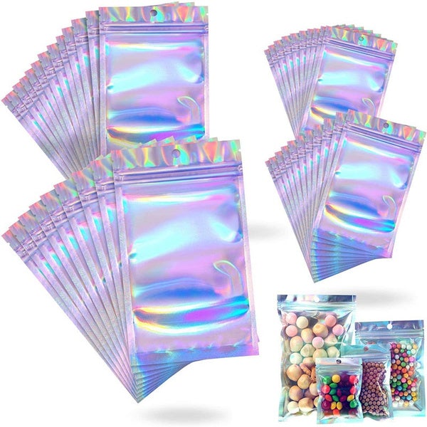 100-Pack: Resealable holographic foil bags