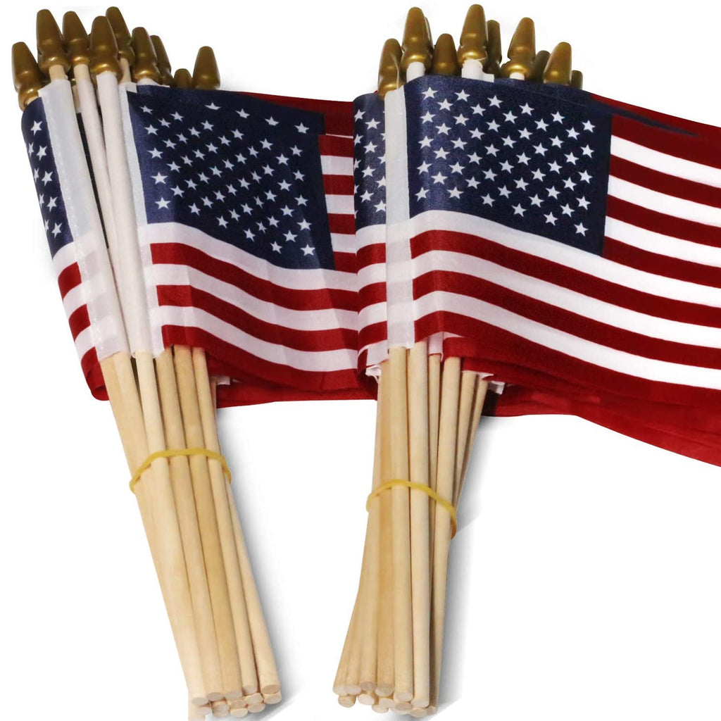 100-Pack: USA 4x6 in wooden stick flag