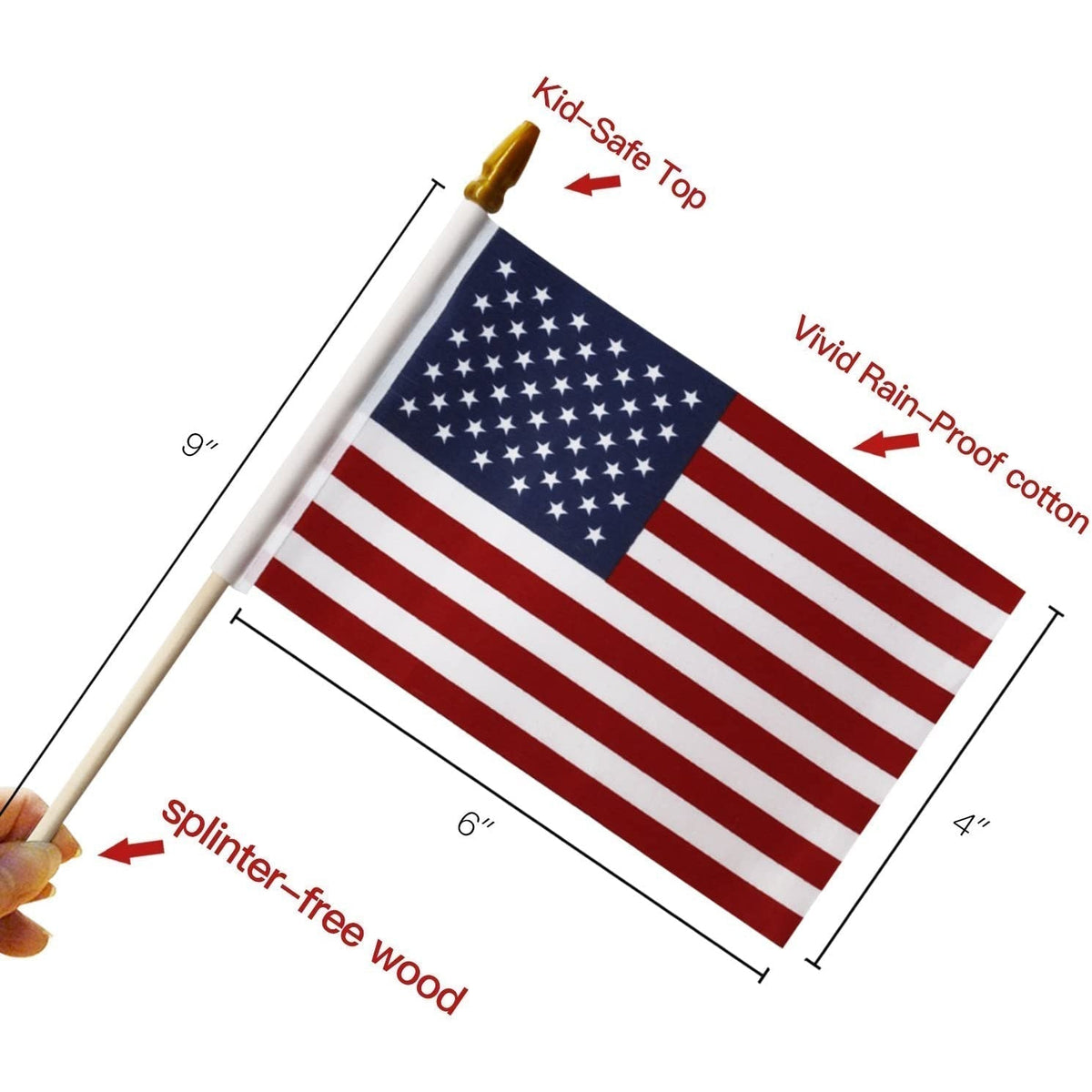 100-Pack: USA 4x6 in wooden stick flag
