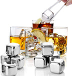 Stainless Steel Ice Cubes, Reusable Ice Cubes Set with Silicone Head Tongs and Ice Cube Trays - Pack of (8)