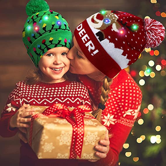 🎅LED Christmas Knitted Hats Light up Xmas Beanie