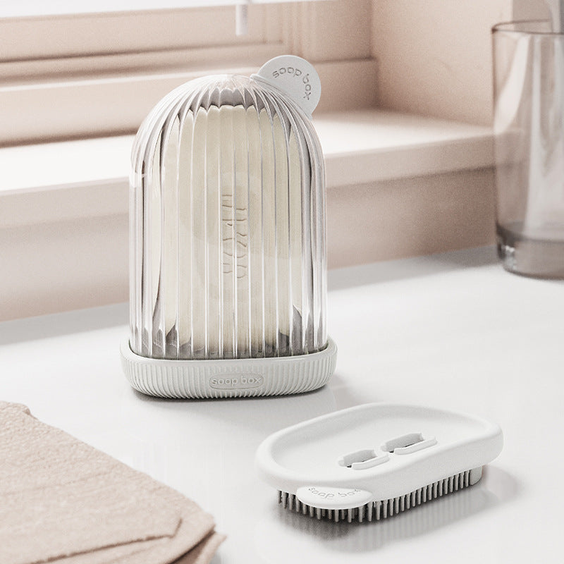 Multi-functional soap box with bath brush