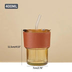 Drinking Glass Cup With Straw & Lid 400ML
