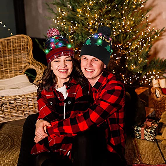 🎅LED Christmas Knitted Hats Light up Xmas Beanie