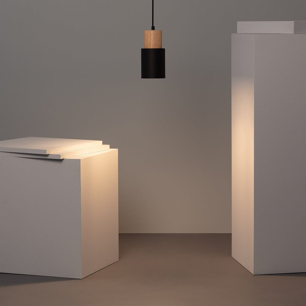 Pendant Light Modern Wood Black Cylinder Fixture