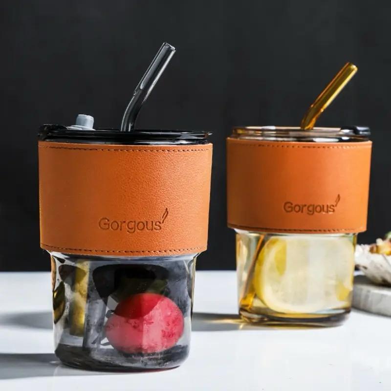 Drinking Glass Cup With Straw & Lid 400ML