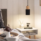 Pendant Light Modern Wood Black Cylinder Fixture