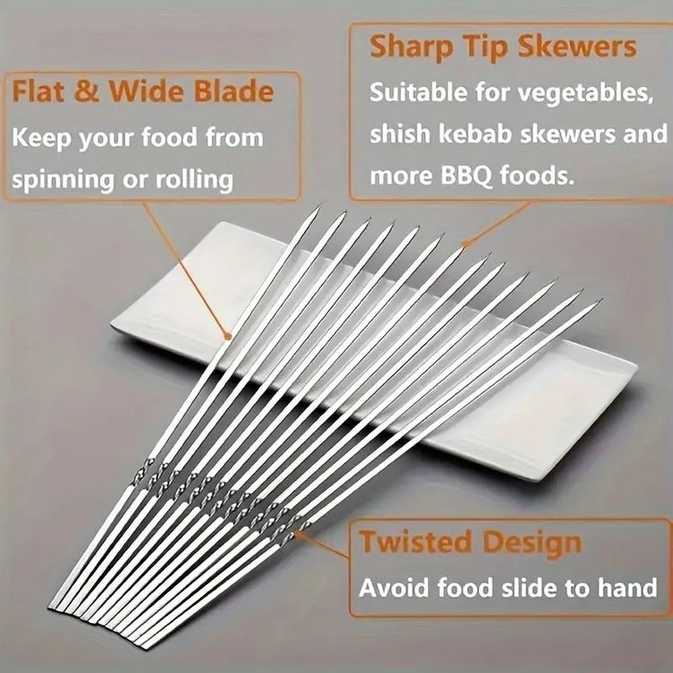 Stainless Steel BBQ Tools Grill Skewers 10 Pieces