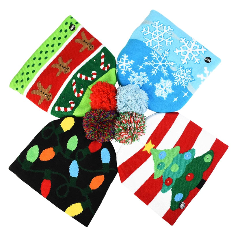 🎅LED Christmas Knitted Hats Light up Xmas Beanie