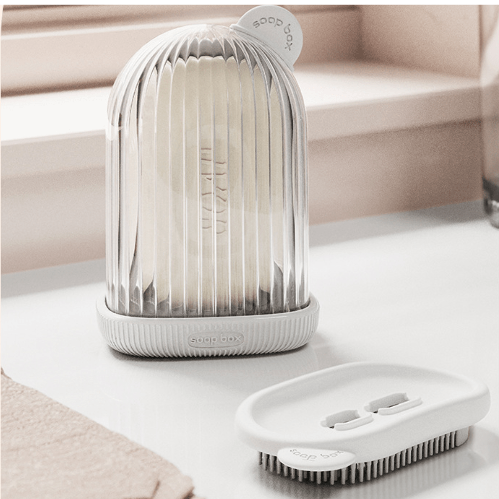 Multi-functional soap box with bath brush