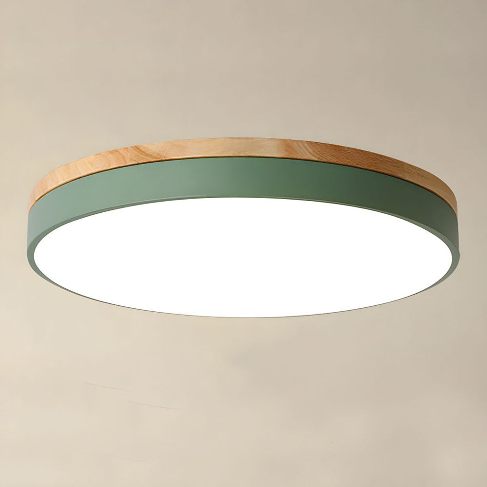 Wooden Round Shape Flush Ceiling Light | LED. Solid Wood & Iron for Living Room. Dining Room & Hallway