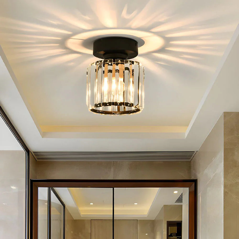 Modern Crystal Ceiling Light with Gold and Black Accents – Stylish Lighting for Your Home