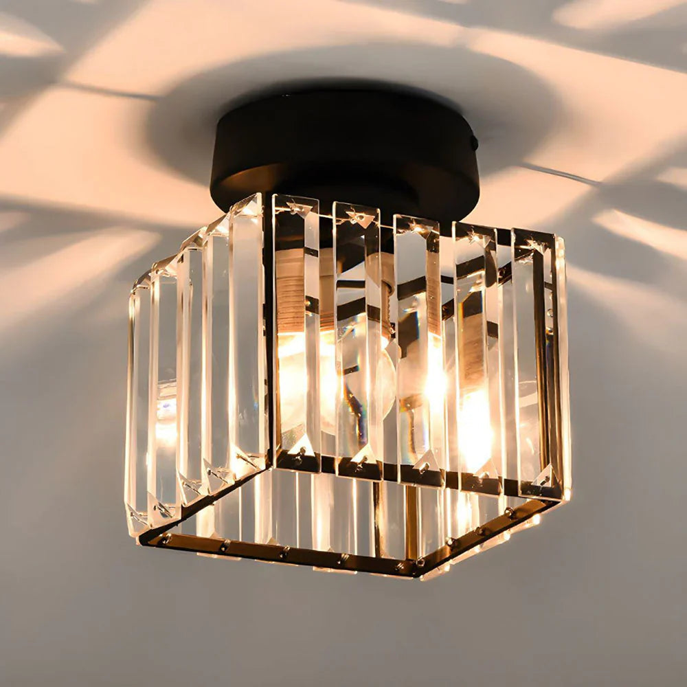 Modern Crystal Ceiling Light with Gold and Black Accents – Stylish Lighting for Your Home