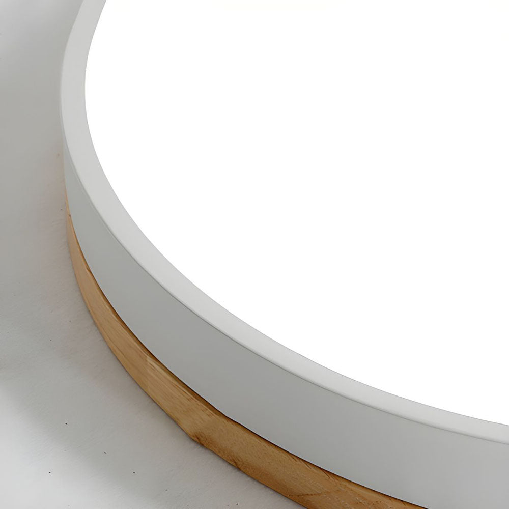 Wooden Round Shape Flush Ceiling Light | LED. Solid Wood & Iron for Living Room. Dining Room & Hallway