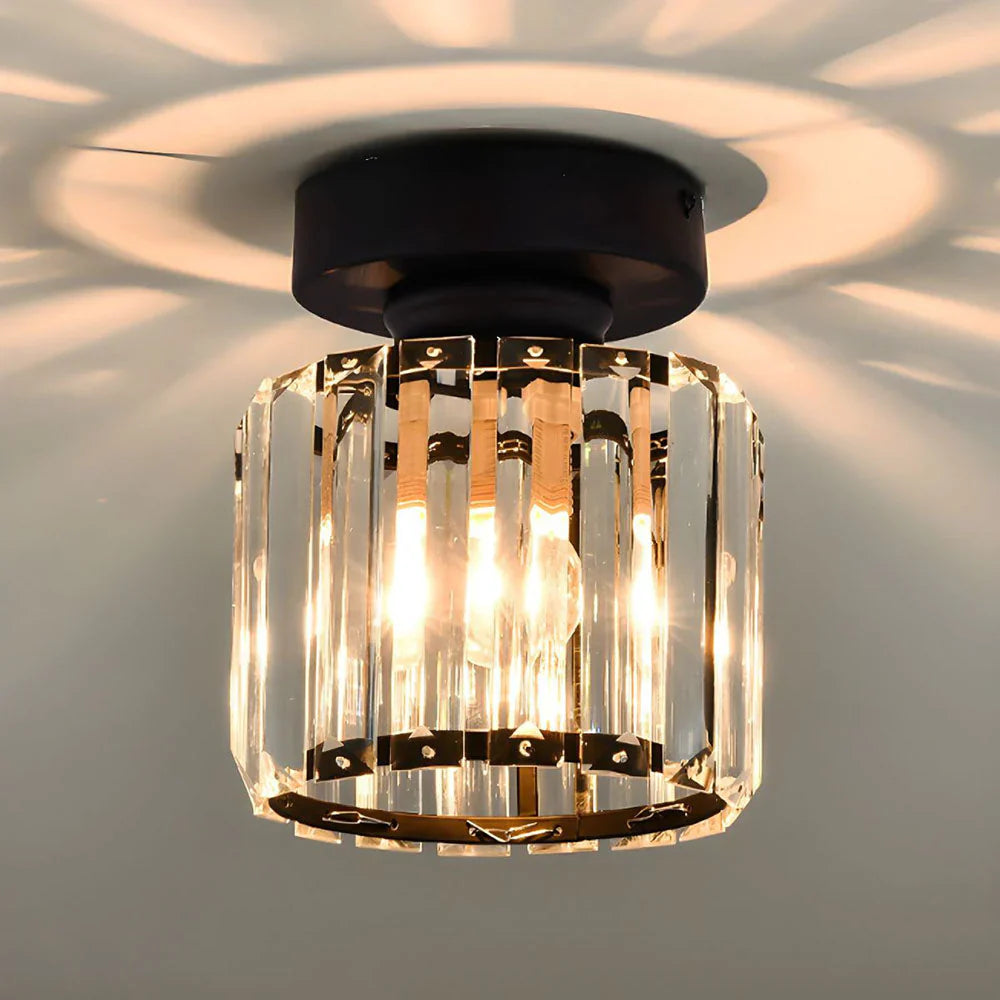 Modern Crystal Ceiling Light with Gold and Black Accents – Stylish Lighting for Your Home