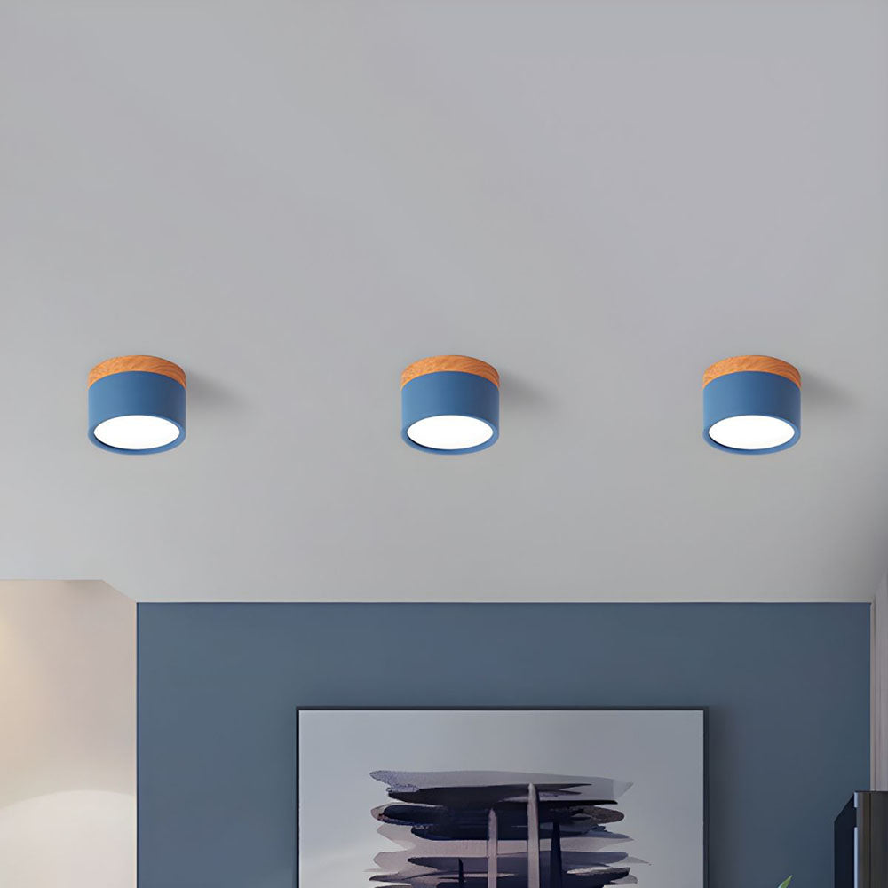 Ceiling Light with Pink Flush Wood Finish