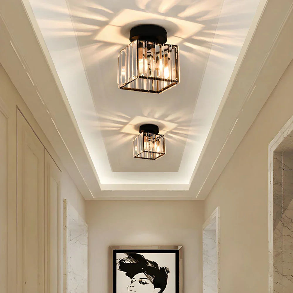 Modern Crystal Ceiling Light with Gold and Black Accents – Stylish Lighting for Your Home