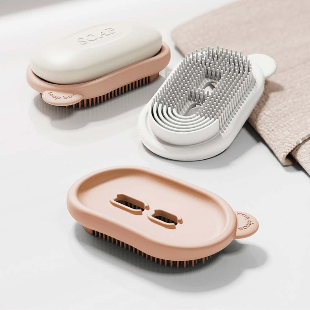 Multi-functional soap box with bath brush