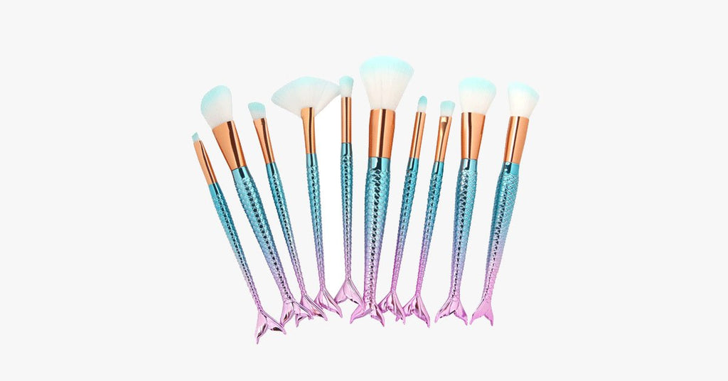 Mermaid Makeup Brush Set with FREE Contour Brush - Professional Cosmetic Brush for Eyeshadow, Eyeliner, Blush & Concealer