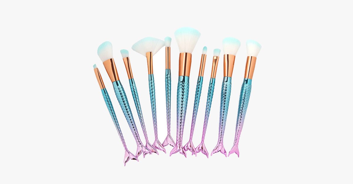 Mermaid Makeup Brush Set with FREE Contour Brush - Professional Cosmetic Brush for Eyeshadow, Eyeliner, Blush & Concealer