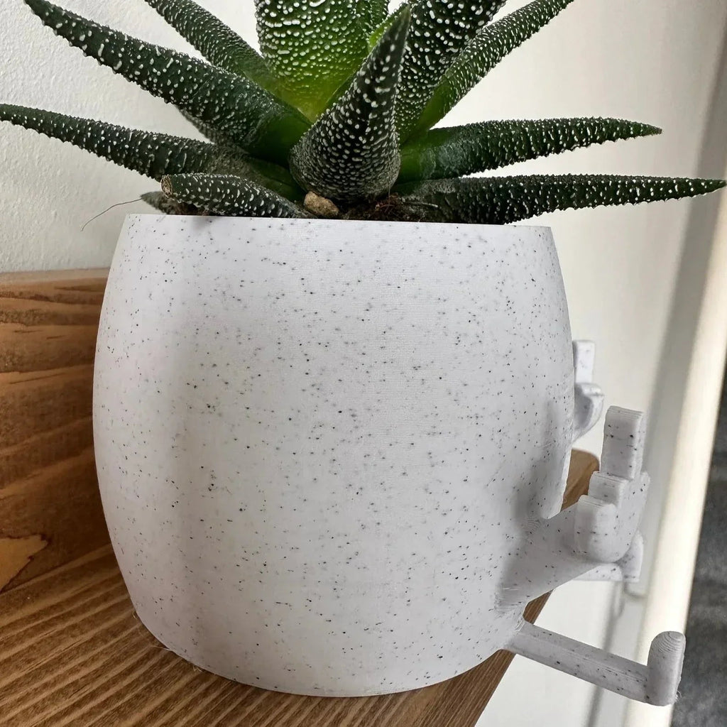 Smiling Plant Pot with Middle Fingers Up