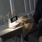 3 In 1 Bedside Lamp with Wireless Charger LCD Alarm Clock and Dimmable LED
