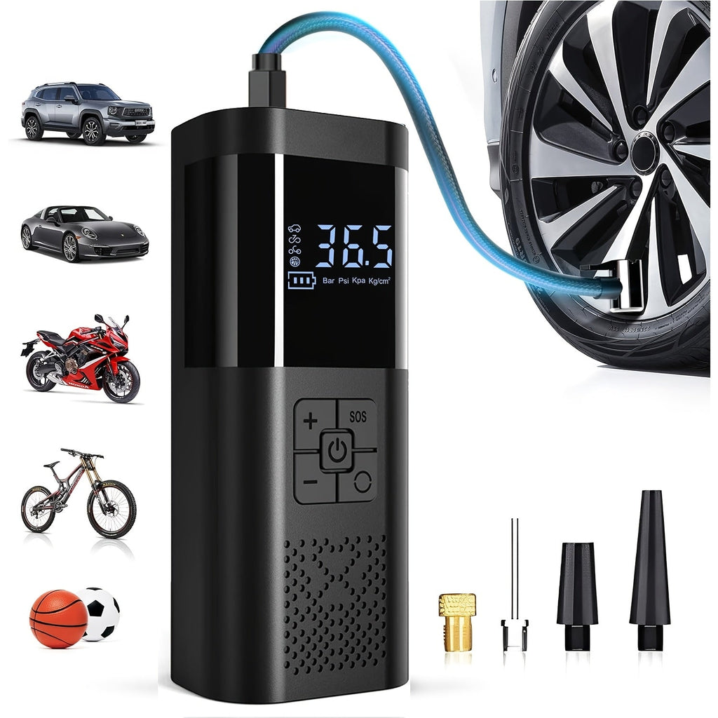 Portable Air Compressor with LCD Screen and LED Light – 150 PSI Inflator for Cars, Bicycles, and Sports Equipment