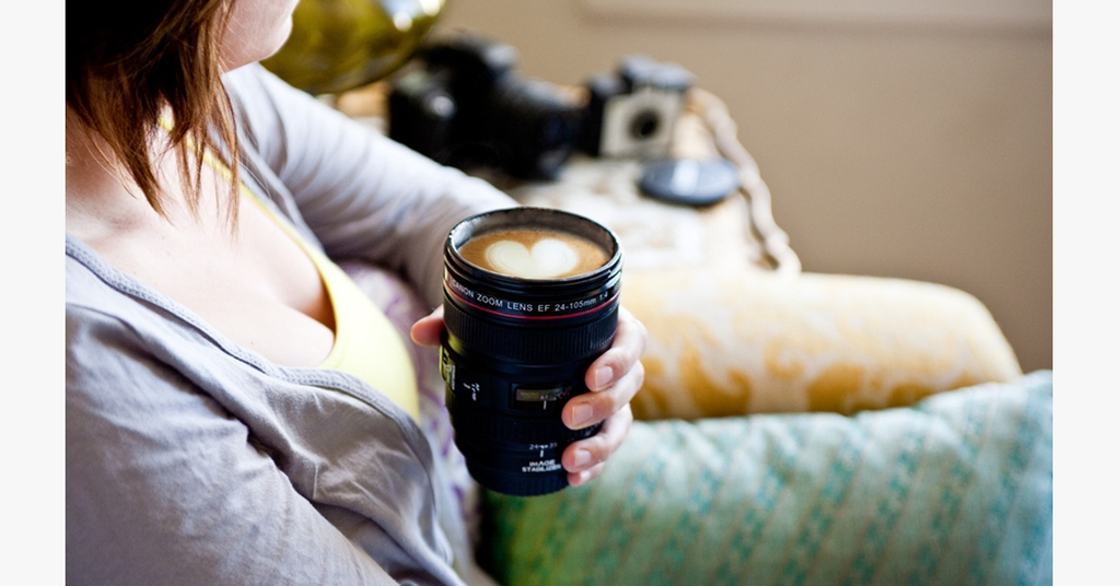 SLR Camera Lens Stainless Steel Travel Coffee Mug with Spill-Proof Lid