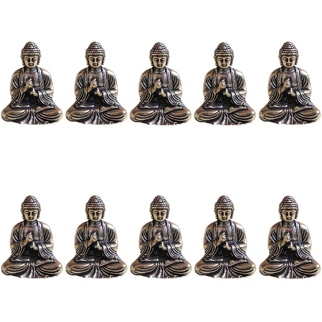 10 piece Miniature Brass Sitting Buddha Statue Figure for Travel Buddhism Worship Home Office Desk Decoration