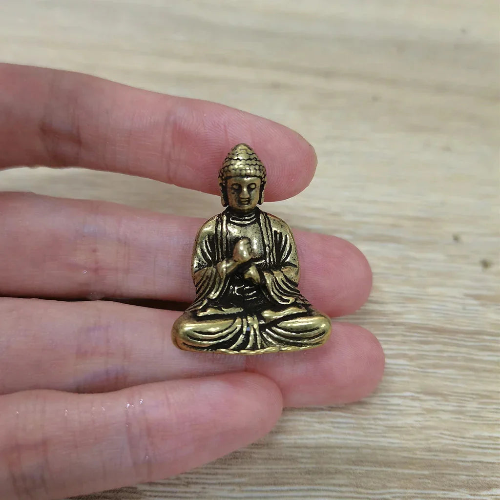 10 piece Miniature Brass Sitting Buddha Statue Figure for Travel Buddhism Worship Home Office Desk Decoration