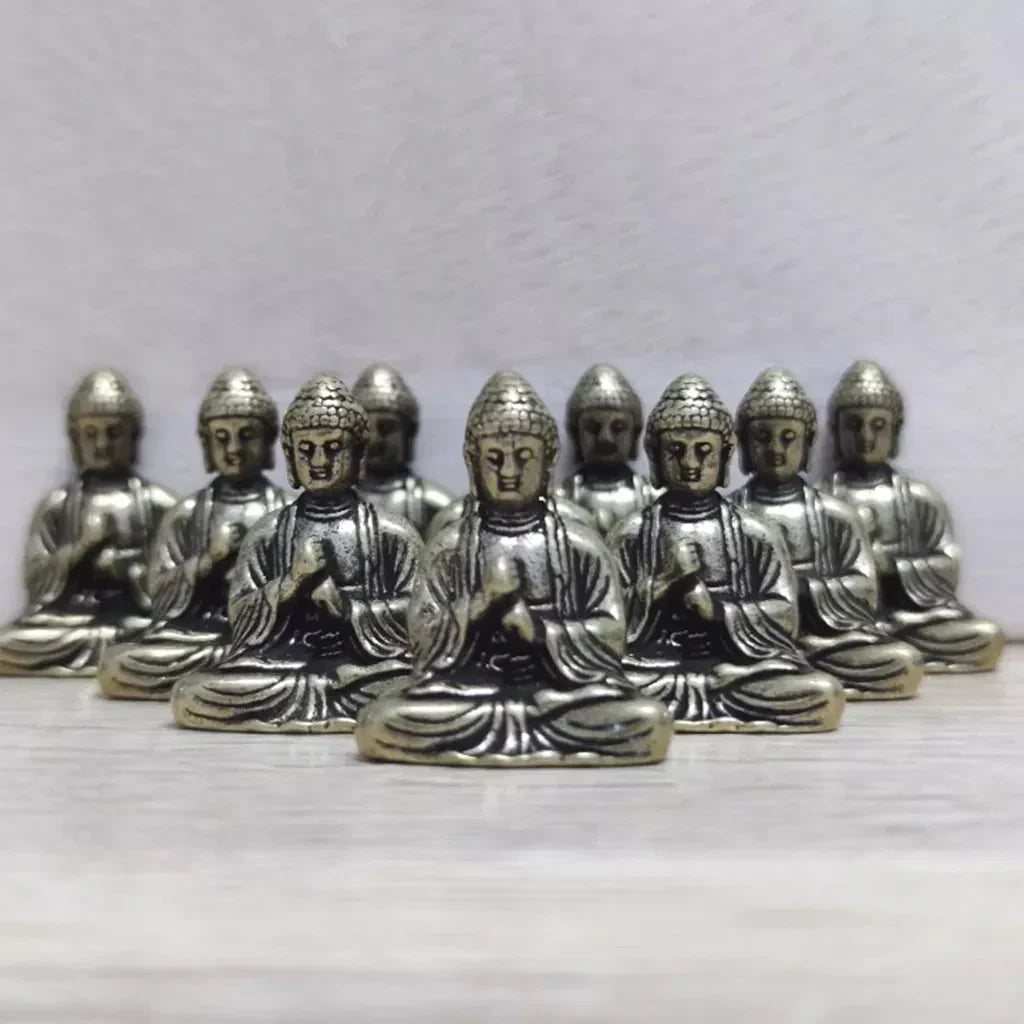 10 pieces mini brass sitting Buddha statue figure for travel Buddhism worship home office desk decoration