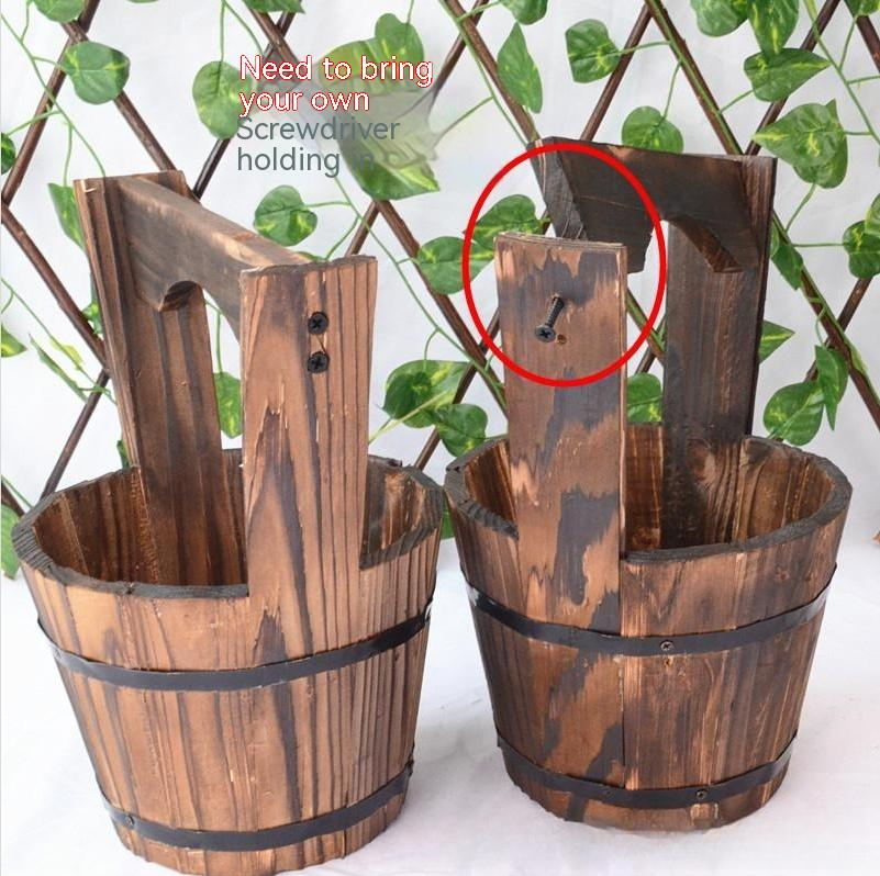 Wooden Bucket Planter in Barrel Design for Garden and Terrace – Decorative Flower Pots made of Wood