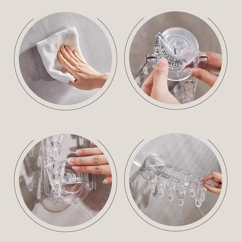 Suction cup collapsible clothes hanger with clip