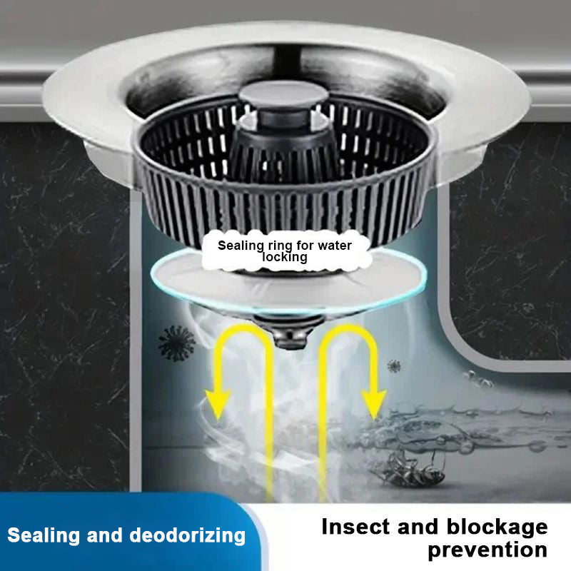3-in-1 Sink Drain Strainer with Anti-Clogging and Odor Control
