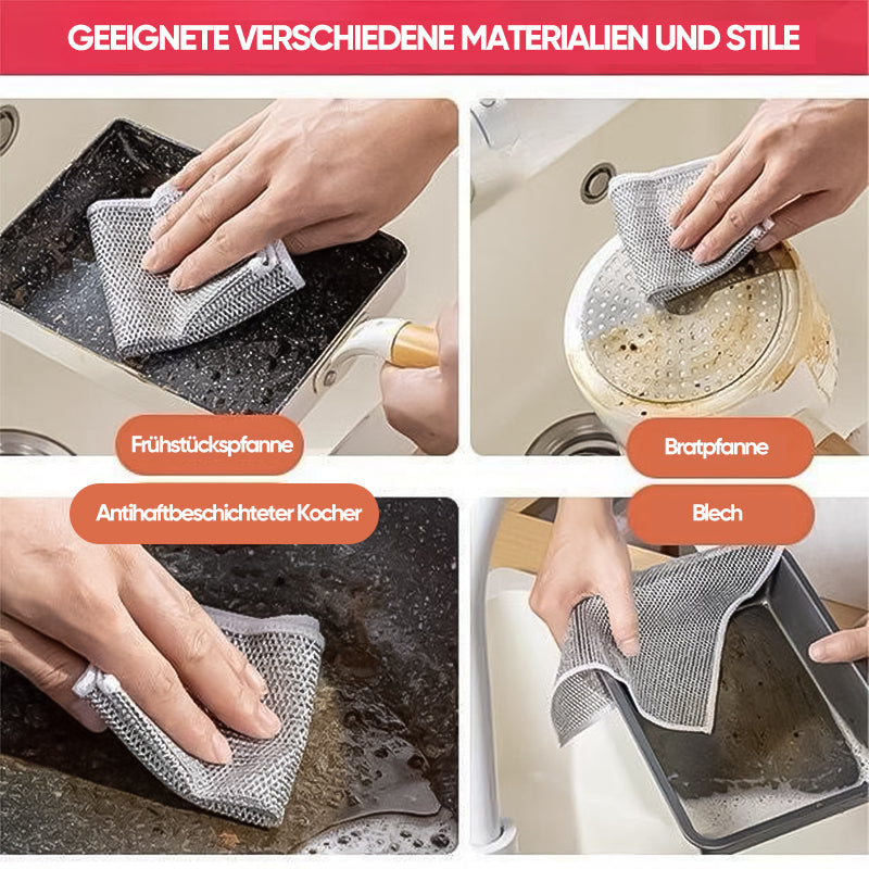 Multi-purpose dishwashing cloth made of wire for wet and dry