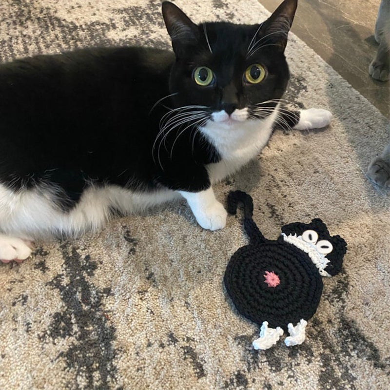 Sweet knitted kitten butt coasters