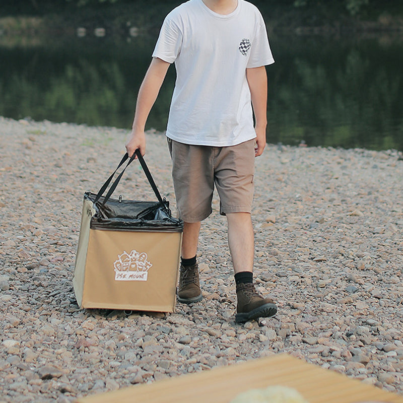 Foldable multifunctional trash can for outdoor use