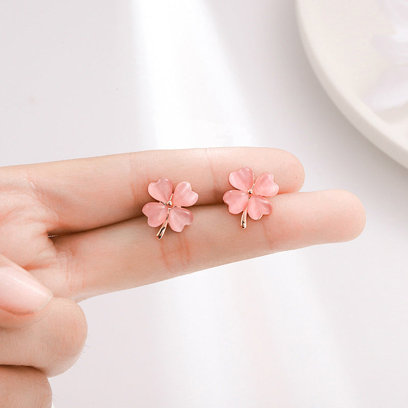 Heart-shaped Opal Lucky Four Leaf Clover Earrings