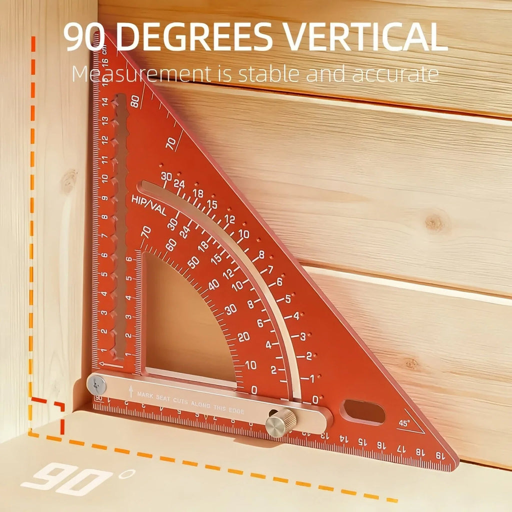 Multifunctional Woodworking Triangle Ruler - Heavy Duty Aluminum Alloy Speed Square with Adjustable Positioning Block