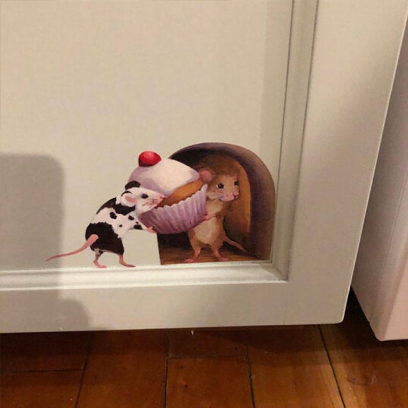 Realistic 3D Mouse Hole Wall Sticker