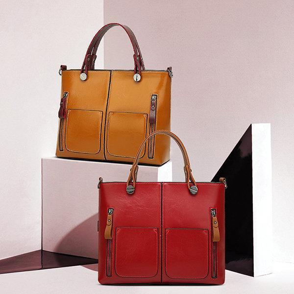 Cera - Double Front Pocket Vintage Tote Handbag