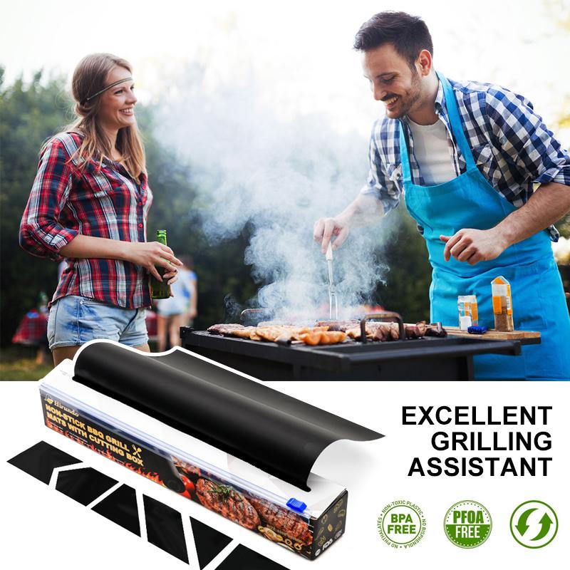 Non-stick BBQ grill mats with cutting box