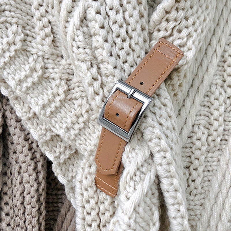 Triangular Knit Scarf with Leather Loop
