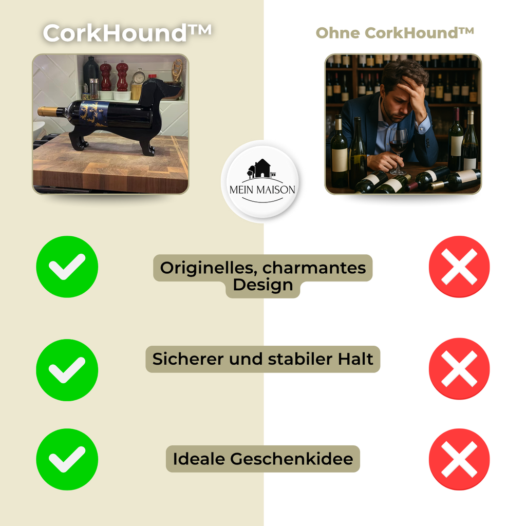 Wine Bottle Holder Dachshund CorkHound | Original Design | Sturdy & Decorative | For 375–500 ml