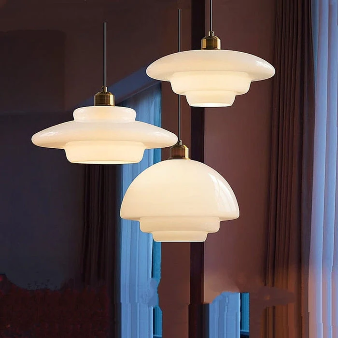 White Glass Pendant Lamp for Dining Room and Kitchen